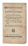 OCCULT  VALMONT, [-] DE. Dissertation sur les Maléfices et les Sorciers.  1752